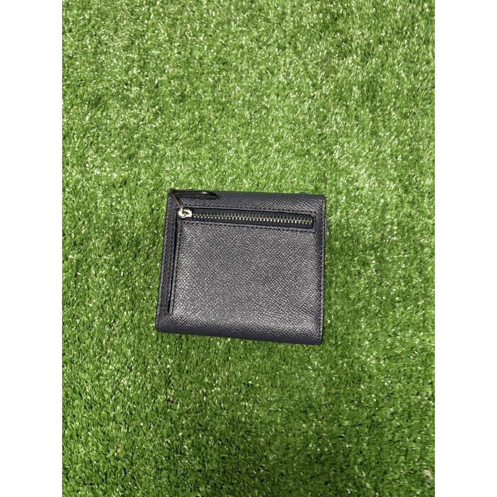 Womens Coach Navy Blue Studded Rivets Leather Small Trifold Snap Wallet - Picture 3 of 5